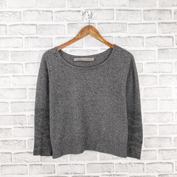 Raquel Allegra Women's Distroyed ripped 100% Cashmere Sweater in Gray sz 3 - Picture 7 of 13